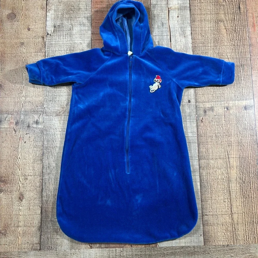 Vintage 70s Little Me by Lois Baby Bunting Sleep Sack Blue Velour Christmas USA